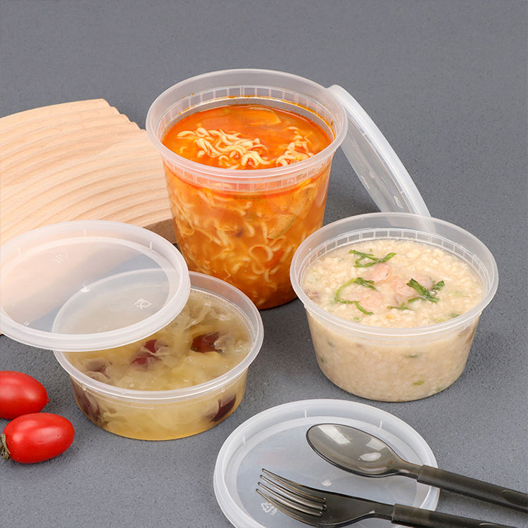 Soup Deli Container Leakproof Round Pet Plastic Disposable Food Storage Container with Lids Dessert Cup