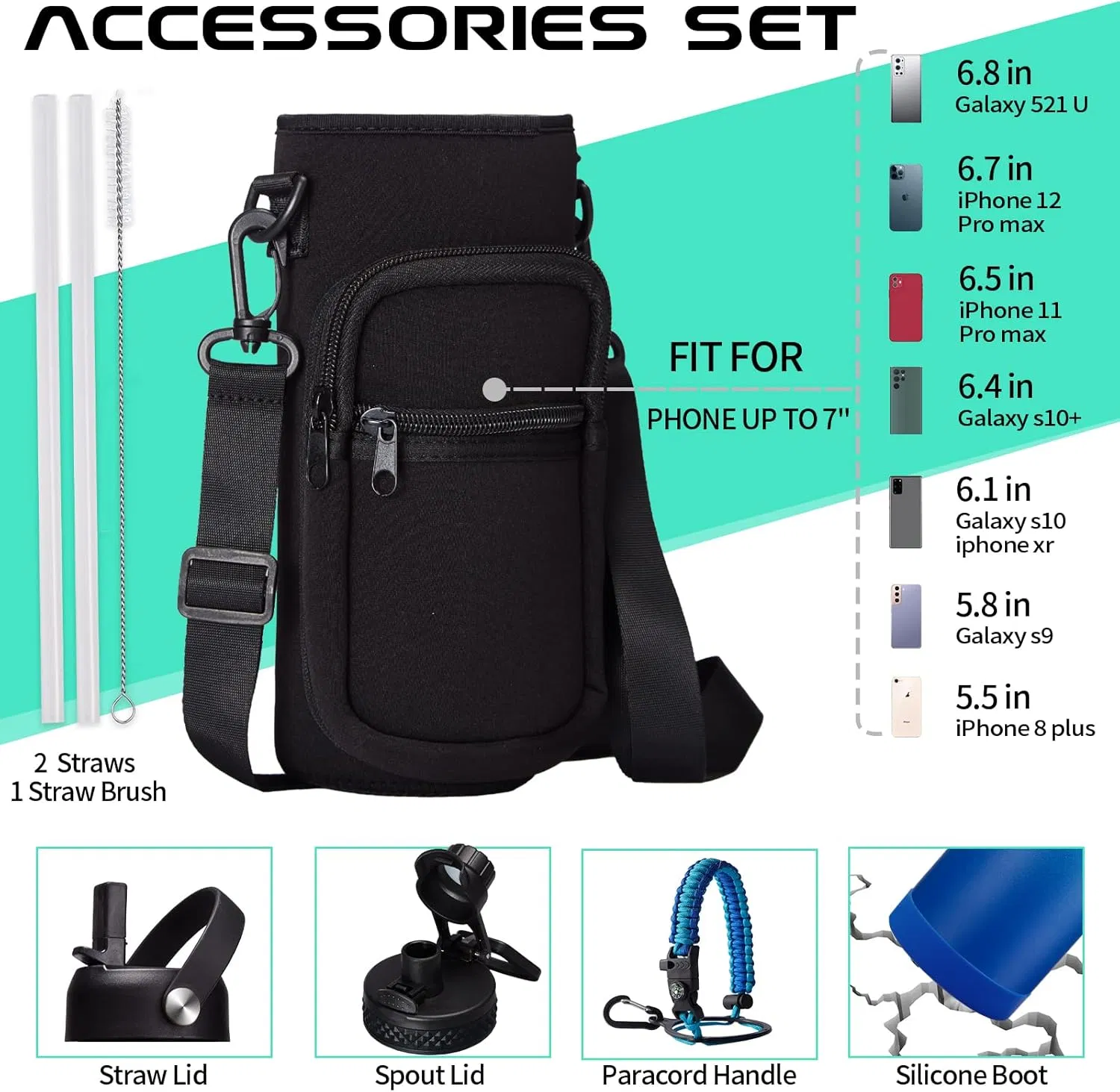 Customized Large Capacity Double Wall Stainless Steel 40oz Wide Mouth Water Bottle Wholesale Paracord Bottle Sport Thermo Jug Vacuum Flask with Handle