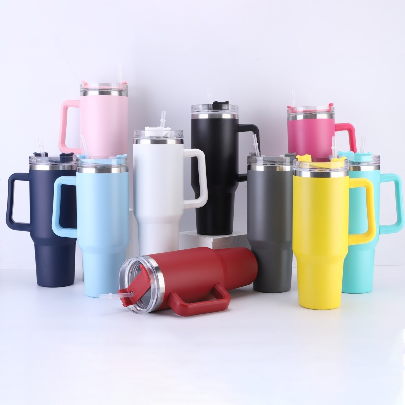 40 Oz Custom Travel Coffee H2.0 Insulated Double Wall Stainless Steel Wholesale Bulk 40oz Mug Cup Tumbler with Handle