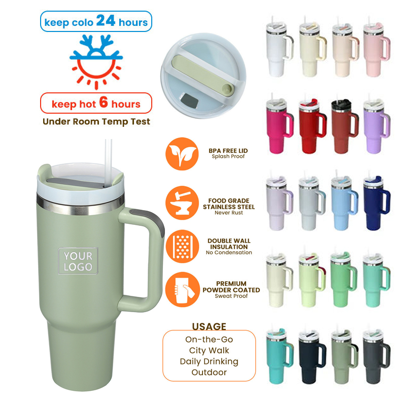 Trending Products Amazon New Arrival Dark Green Insulated Coffee Mug 30 Oz 40 Oz Stainless Steel Tumbler with Top Handle Leakproof