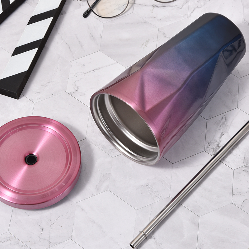 500ml Double Wall Stainless Steel Juice Cup Travel Tumbler with Straw Pipe