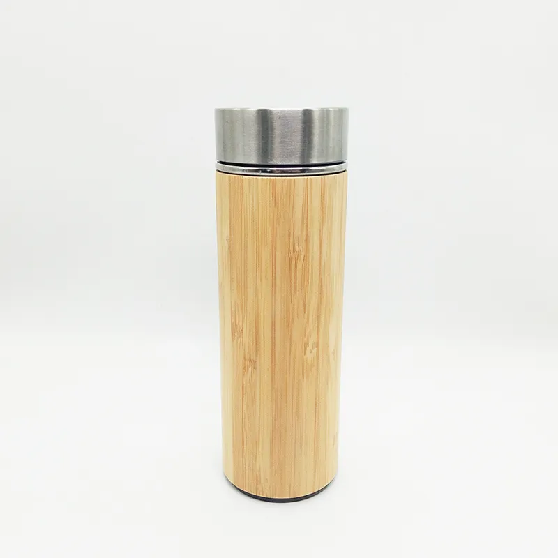 Personalized Bamboo Stainless Steel Thermal Mug Tumbler Water Bottle Vacuum Flask with Strainer