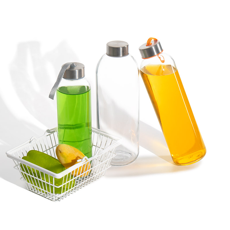 Customize Logo 10oz 14oz 16oz 25oz French Square Beverage Glass Water Drinking Bottle with Screw Caps