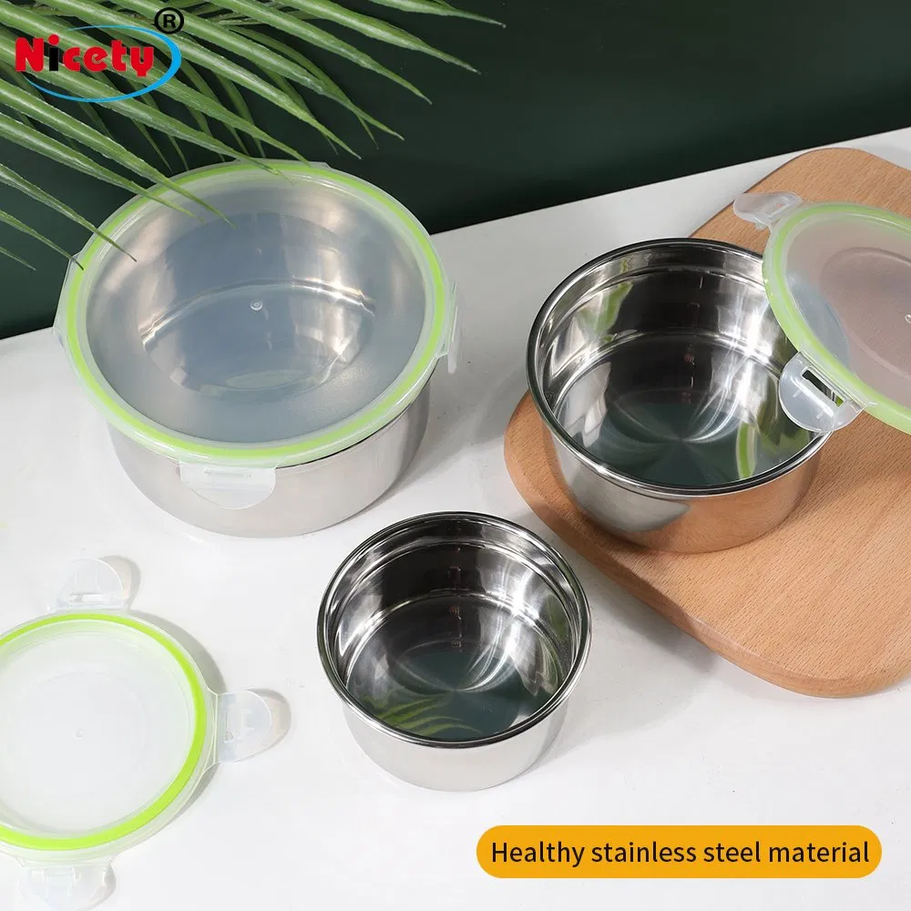Kitchen Plastic Lid Stackable Stainless Steel Leakproof Food Storage Containers