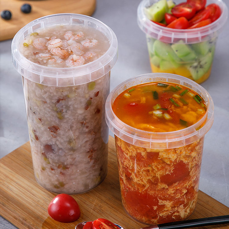 Soup Deli Container Leakproof Round Pet Plastic Disposable Food Storage Container with Lids Dessert Cup