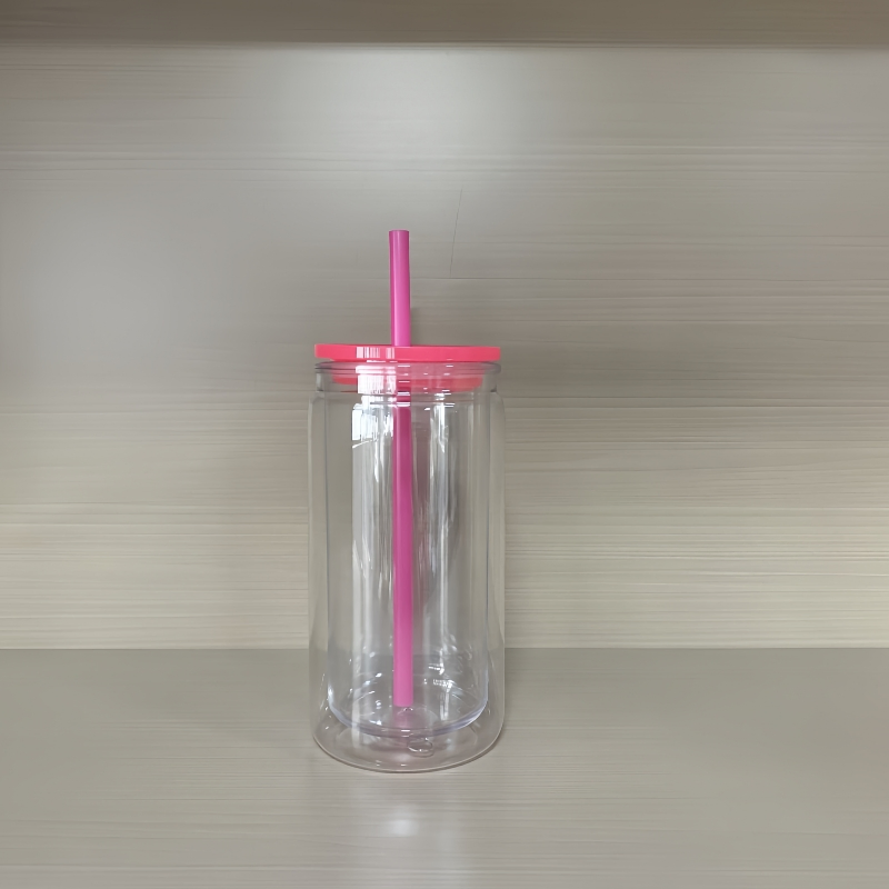 Pre-Drilled Tumblers Double Wall Snow Globe Coffee Cups with Colorful Lid and Straw 16oz Plastic Can Snow Globe Tumbler