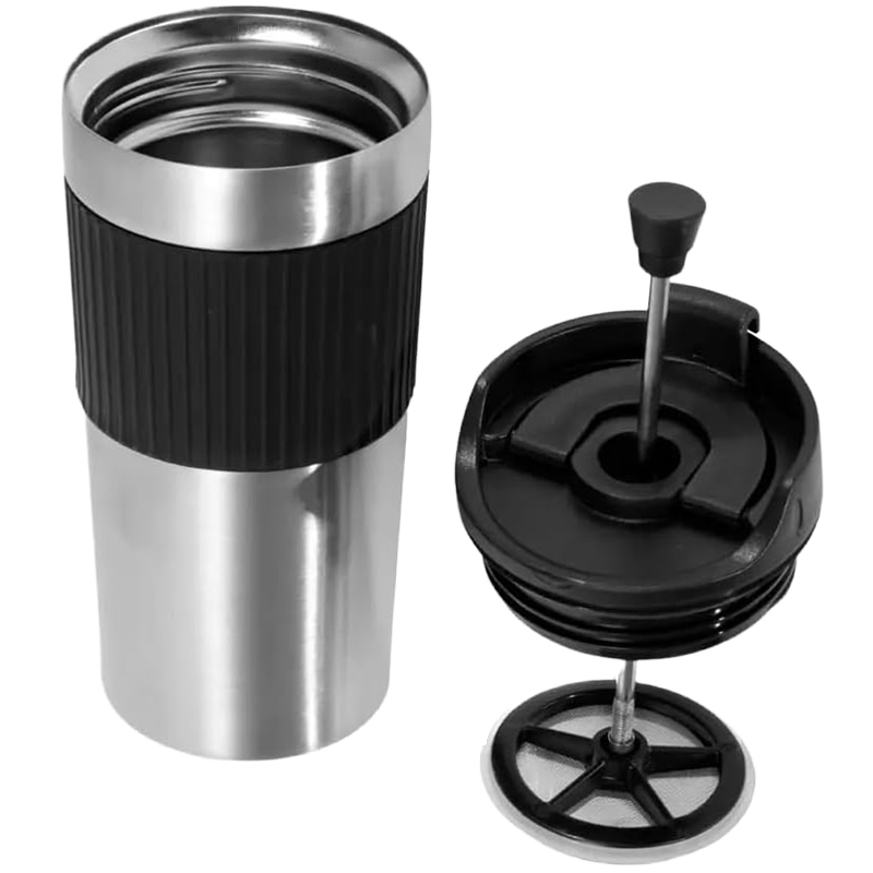 2in1 Travel Camp Single Serve French Press Coffee Maker Mug, Portable Tumbler Coffee Press Plunger Mug Tumbler for Ground Coffee