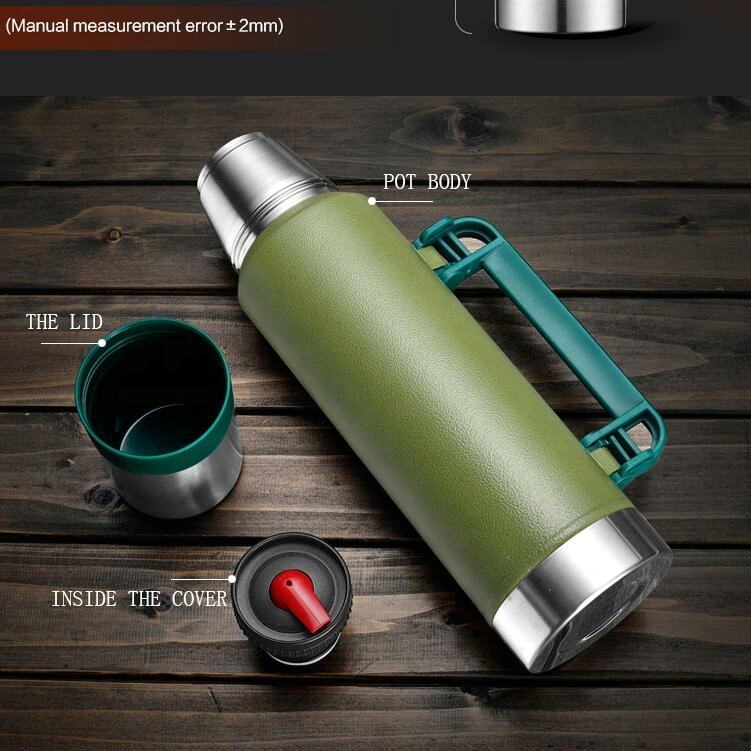 Double Wall Stainless Steel Large Capacity 1/1.4L Water Bottle Outdoor Travel Cup Thermos Vacuum Flask with Handle Lid
