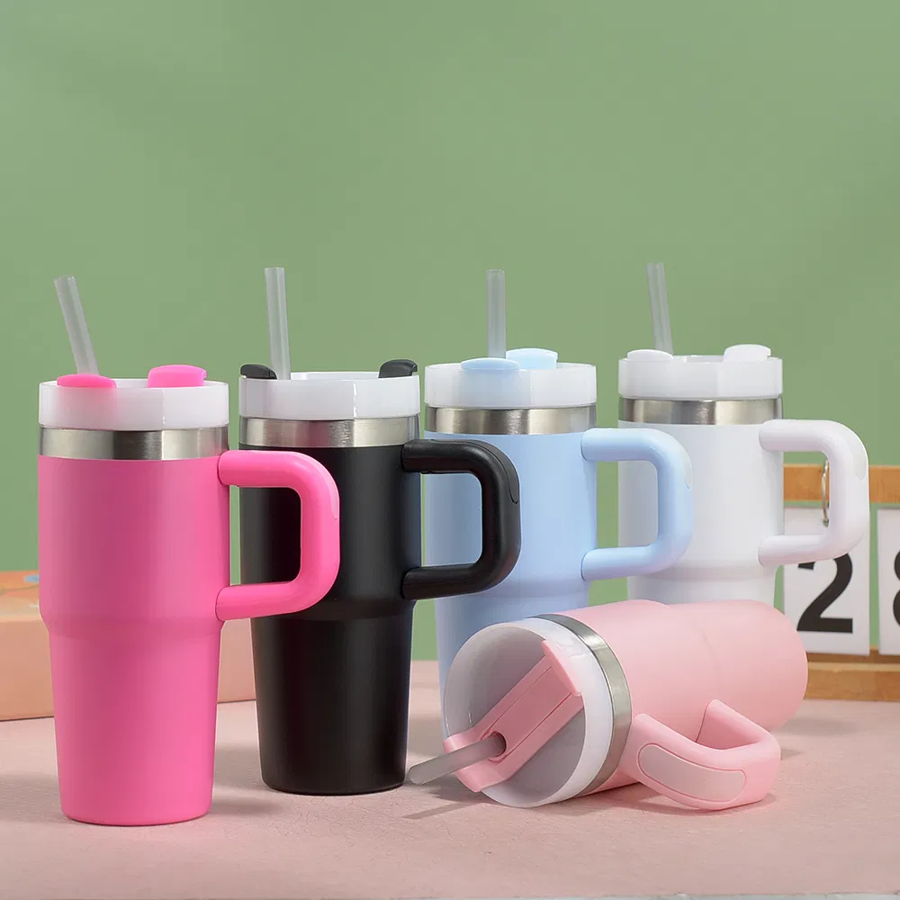 Custom Design Small Size Handgrip Stainless Steel Tumbler Kids Wholesale Thermal Kids Tumbler Cup Water Bottle Vacuum Flask with Straw 14oz