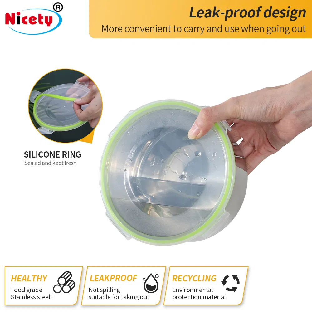 Kitchen Plastic Lid Stackable Stainless Steel Leakproof Food Storage Containers