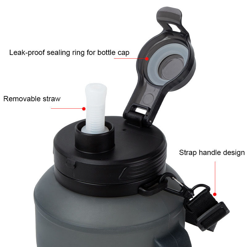 2L Collapsible Water Bottles Motivational Water Bottle with Straw and Handle Silicone Sports Gym Water Jug with Times Large Water Bottle for Yoga