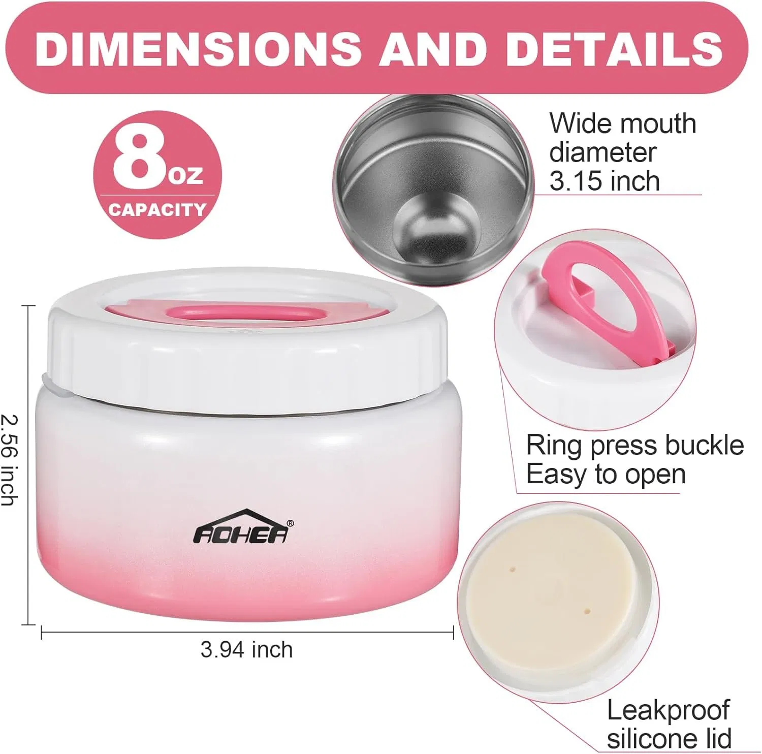 Aohea Thermal Food Jar Vacuum Insulated Food Jar Wide Mouth Soup with Folding Spoon Thermal Lunch Containers for Kids Adults Leak Proof