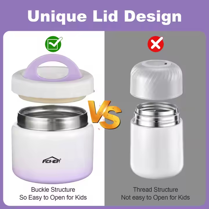 Aohea Obm ODM Theros for Hot Food &amp; Soup 16 Oz Insulated Food Jar with Foldable Spoon Leak Proof Stainless Steel Storage Canteen Double Walled 16 Oz Pearl