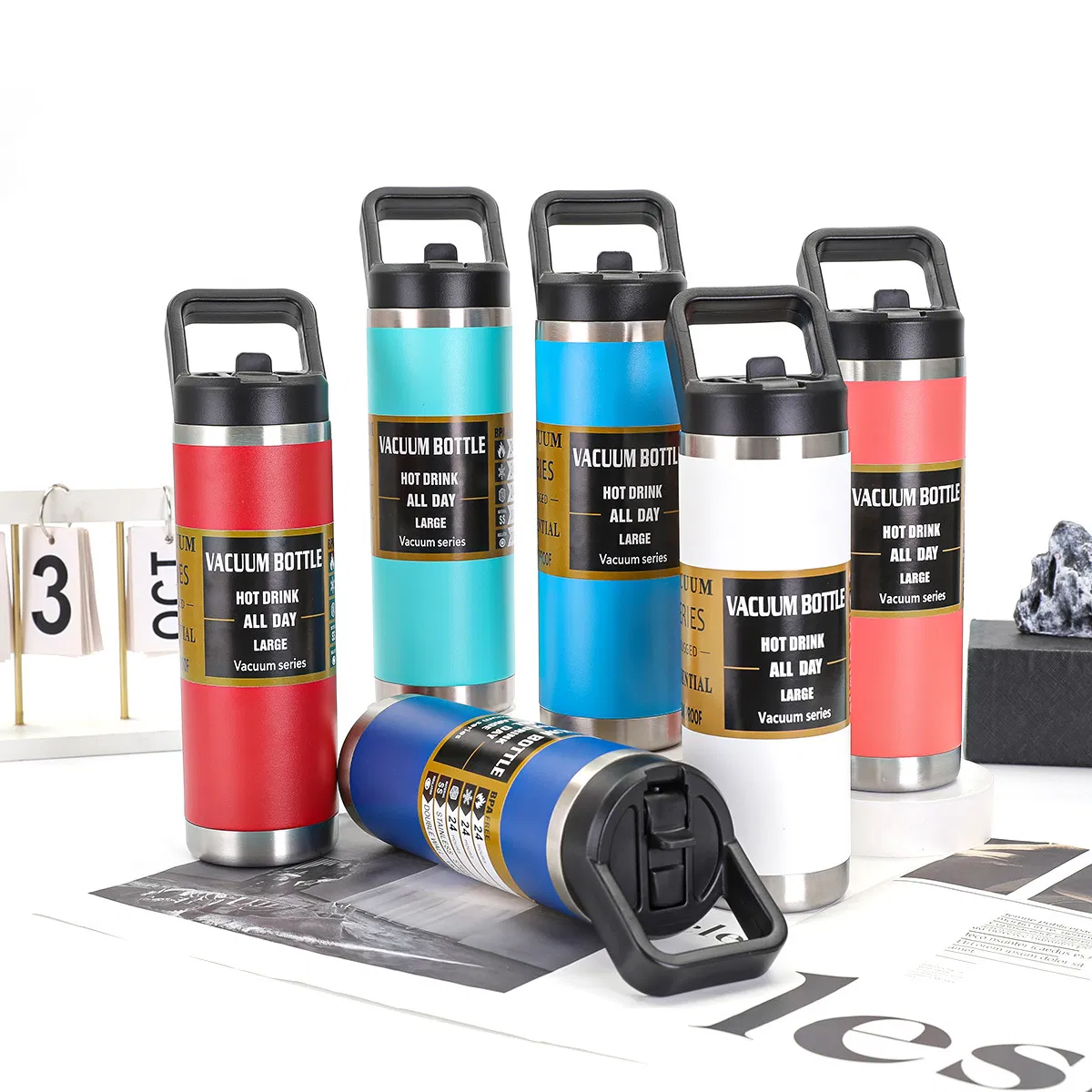 Custom Logo 18oz 26oz 36oz Tumbler Cup Insulated Thermoses Mug Thermal Sport Stainless Steel Water Bottle Vacuum Flask with Chug Lid