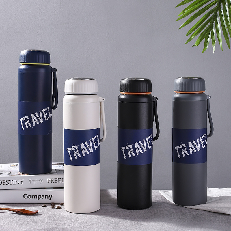 800ml 1000ml Stainless Steel Vacuum Wide Mouth Portable Sports Flask with Silicone Handle