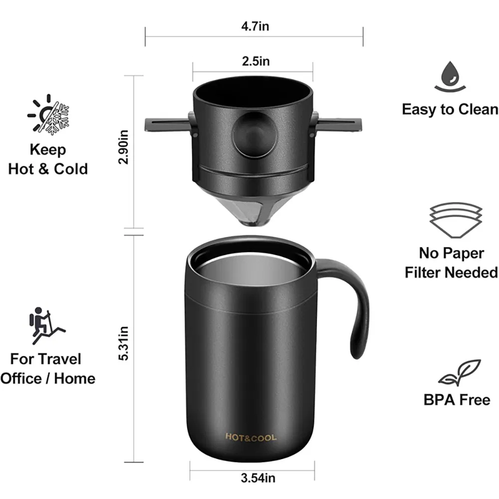 Portable Coffee Maker Set with Stainless Steel Mug and Coffee Filter Ez29070