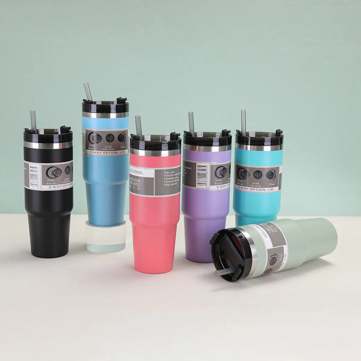 Customizable Logo Multiple Color Travel Coffee Mug 20oz/30oz 304 Stainless Steel Insulated Thermos Cup Powder Coating Car Vacuum Tumbler with Straw