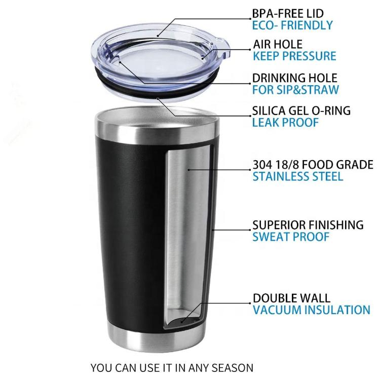 Hot Sell Custom Imprint 20oz Stainless Steel Vacuum Insulated Tumbler Double Wall Coffee Mug Stainless Steel Travel Mug with Lid
