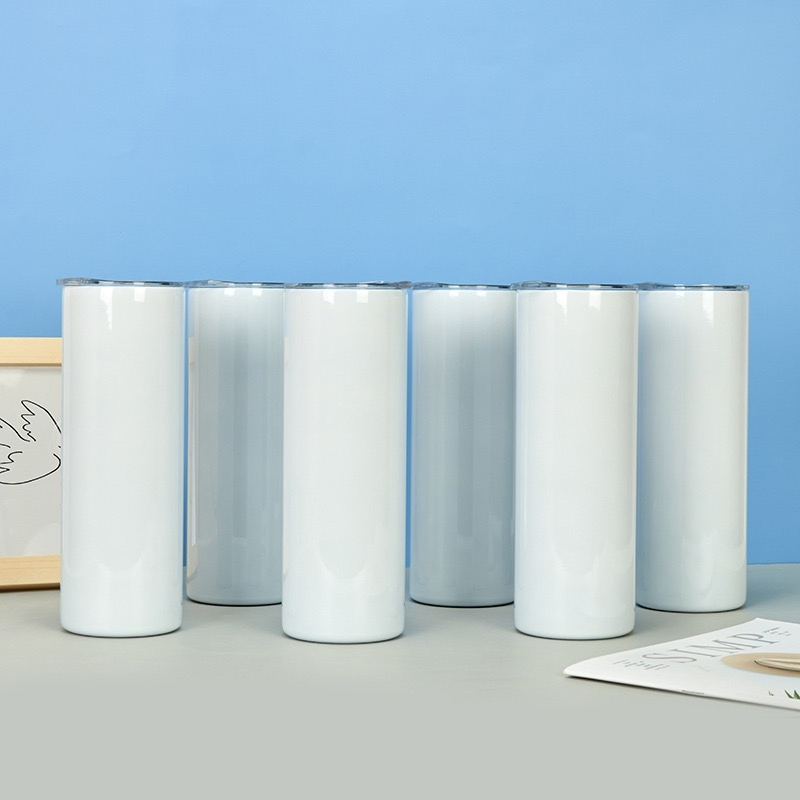 Double Wall Stainless Steel Tumblers 20oz Straight Straw Coffee Mug Vacuum Insulated White Water Cups Sublimation Blanks Tumbler