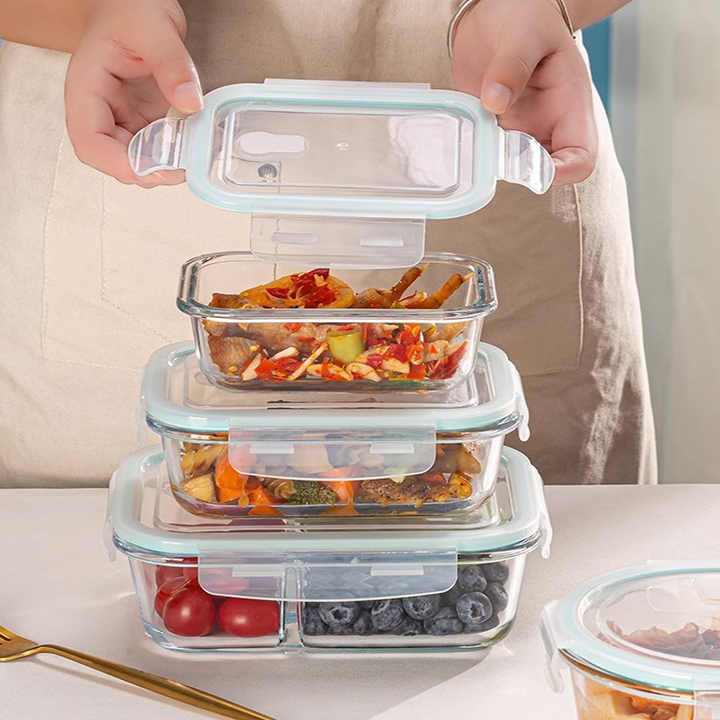 Hot Kitchen Microwave Refrigerator Glass Container for Lunch Food Storage Fresh Box with Leakproof Airtight Lid