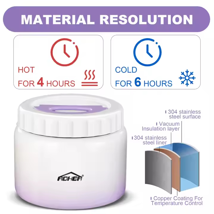 Aohea Obm ODM 2 Pack Soup Theros for Hot &amp; Cold Food for Kids Adults Vacuum Insulated Food Jar Thermal Lunch Containers Travel Food with Spoon 24 Oz 17 Oz Grey