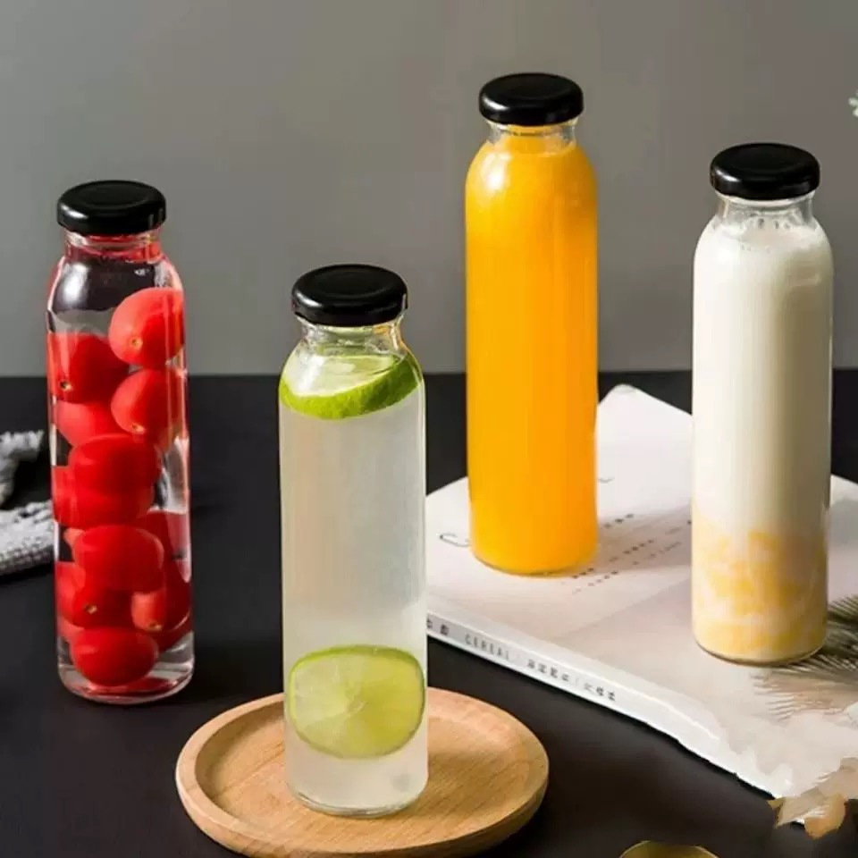 Wholesale Clear Glass Water Bottle for Cold Brew Tea Juice Milk Coffee with Metal Cover 310ml 500ml