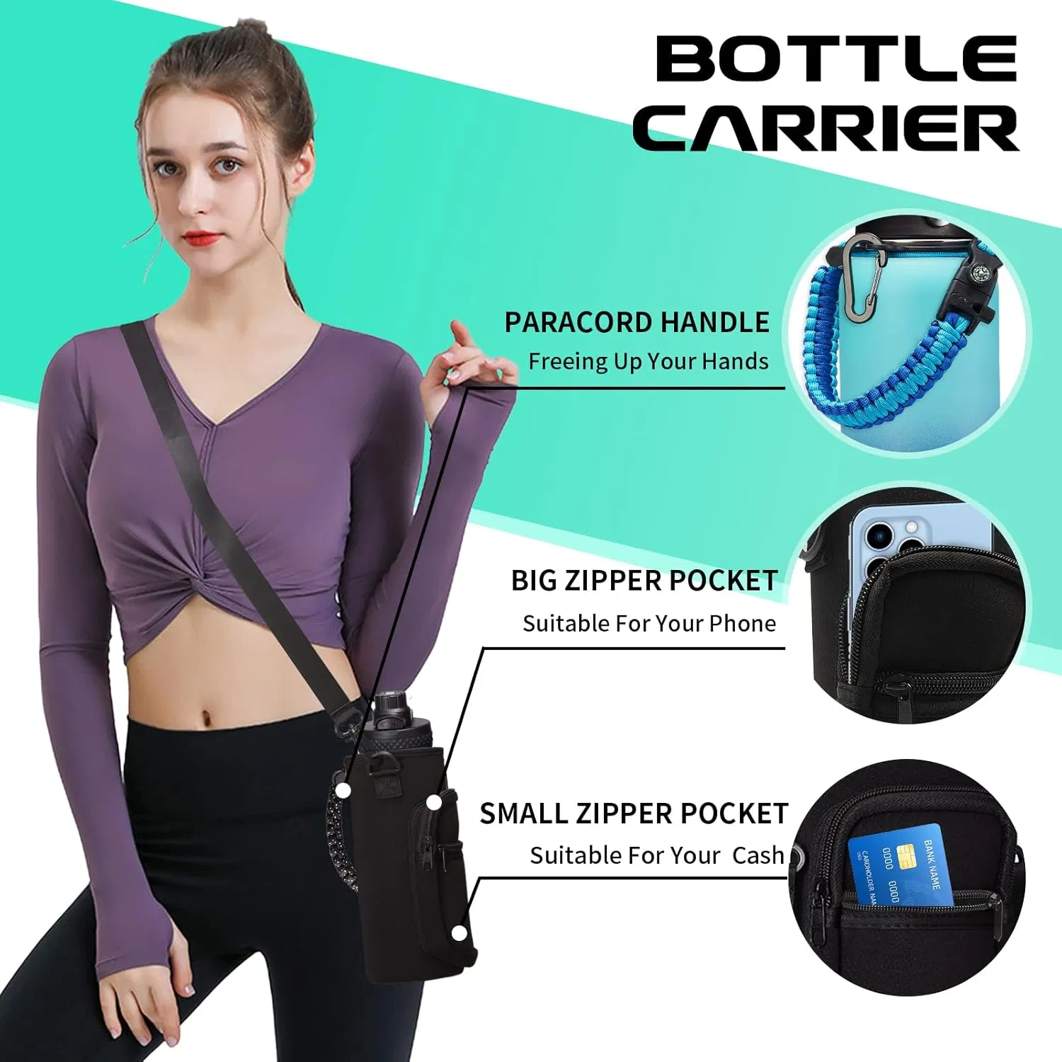 Customized Large Capacity Double Wall Stainless Steel 40oz Wide Mouth Water Bottle Wholesale Paracord Bottle Sport Thermo Jug Vacuum Flask with Handle