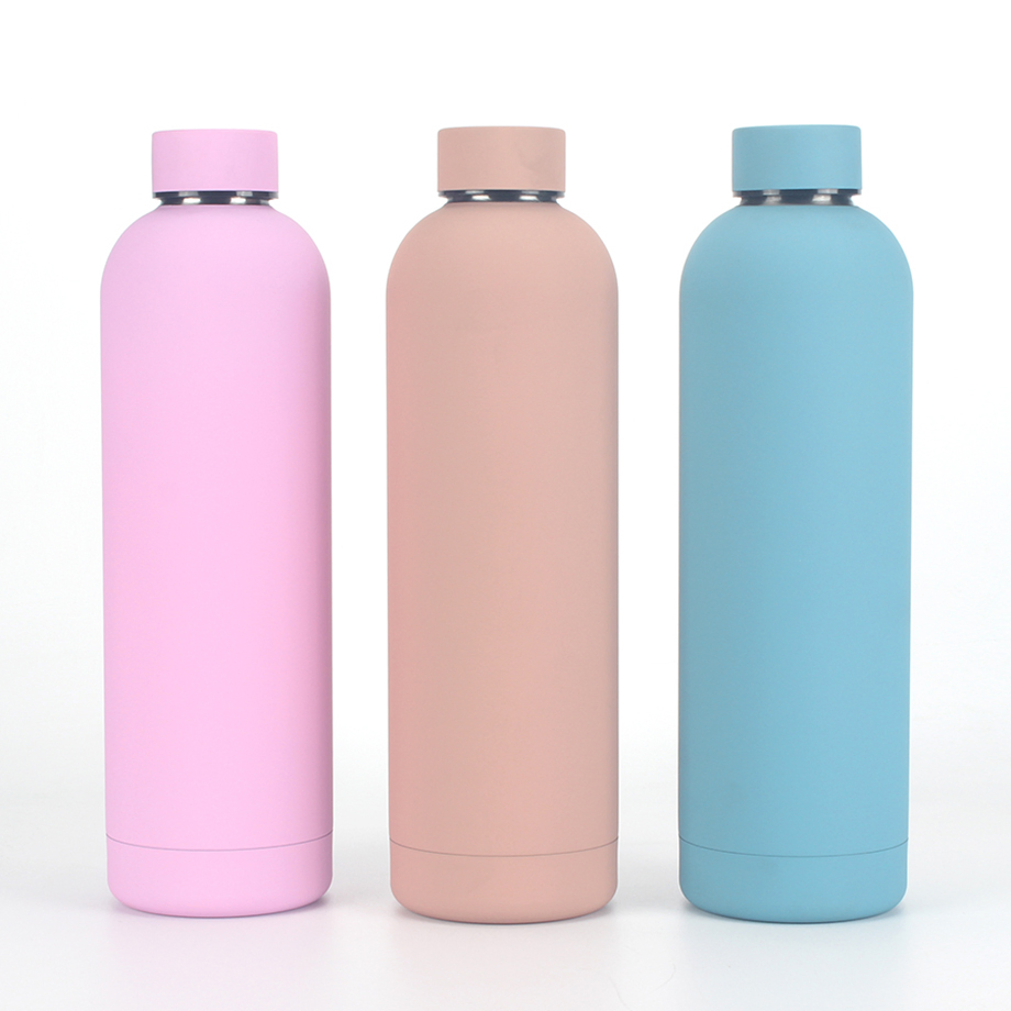 Popular Vacuum Flask Double Wall Insulated Coffee Cup Stainless Steel Rubber Matte Soft Paint Thermo Outdoor Water Bottle 500ml 750ml 1000ml