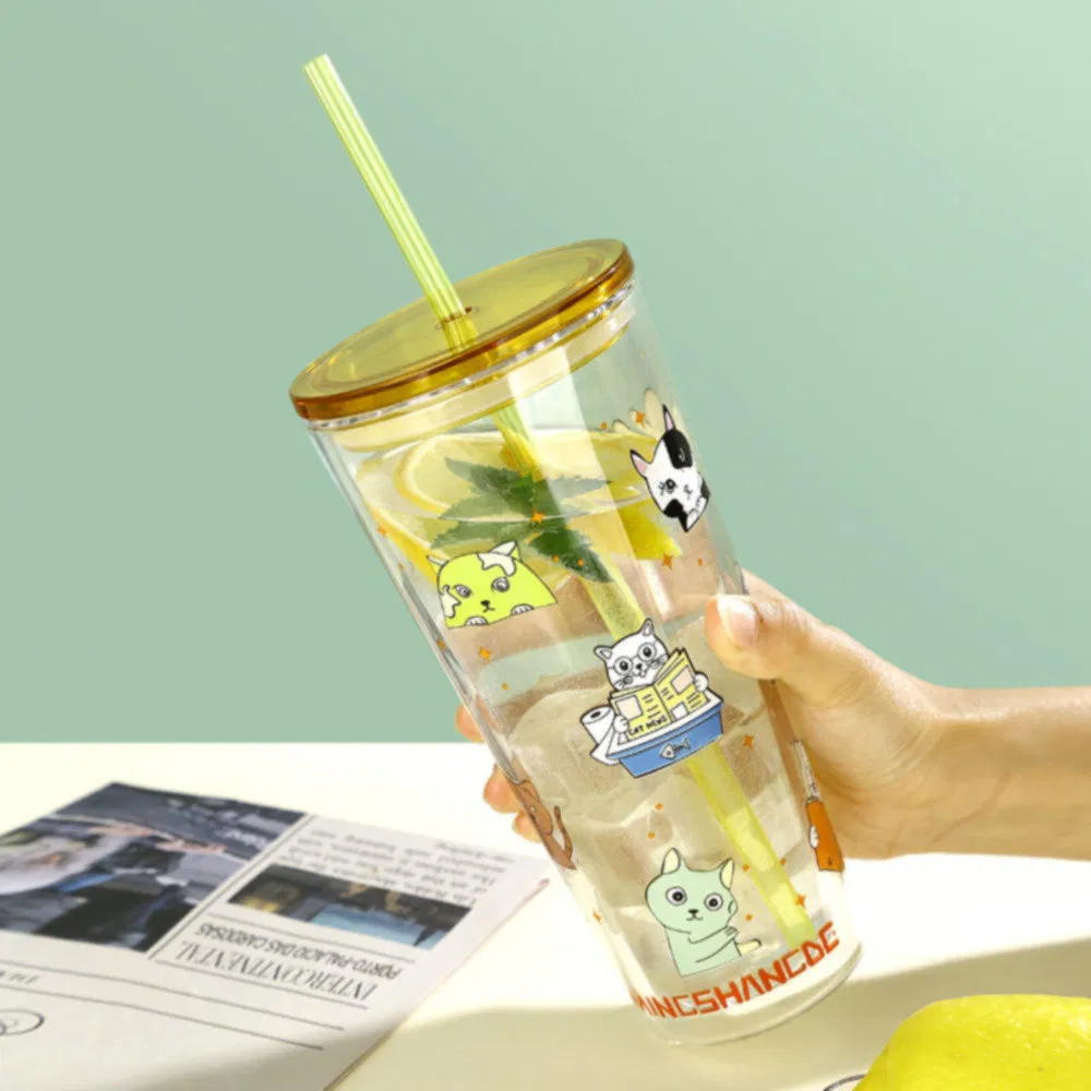 Portable Double Wall Glass Straw Tumbler for Dormitory Parties