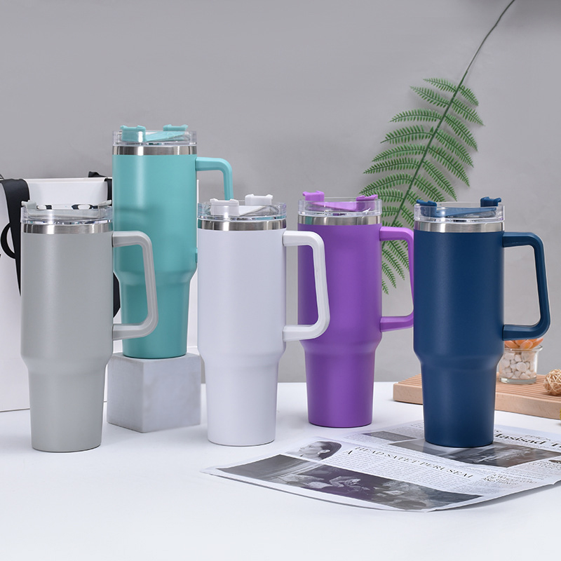 40 Oz Custom Travel Coffee H2.0 Insulated Double Wall Stainless Steel Wholesale Bulk 40oz Mug Cup Tumbler with Handle