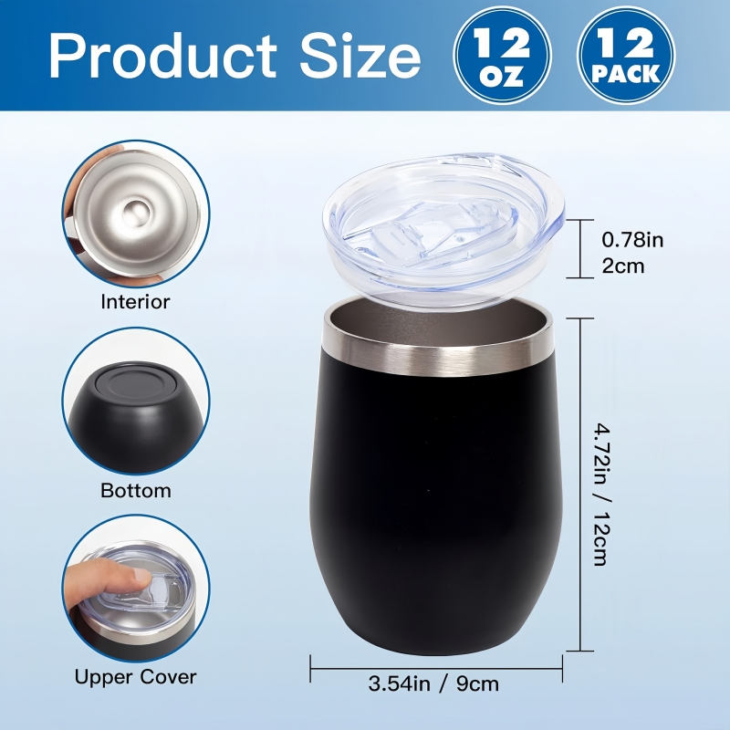 12oz Stainless Steel Coffee Wine Tumblers Cups Double Wall Tumbler