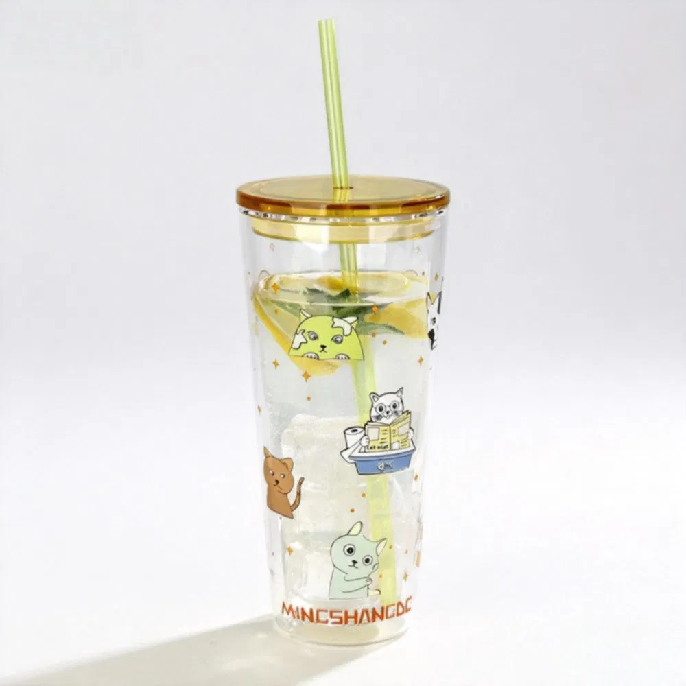 Portable Double Wall Glass Straw Tumbler for Dormitory Parties