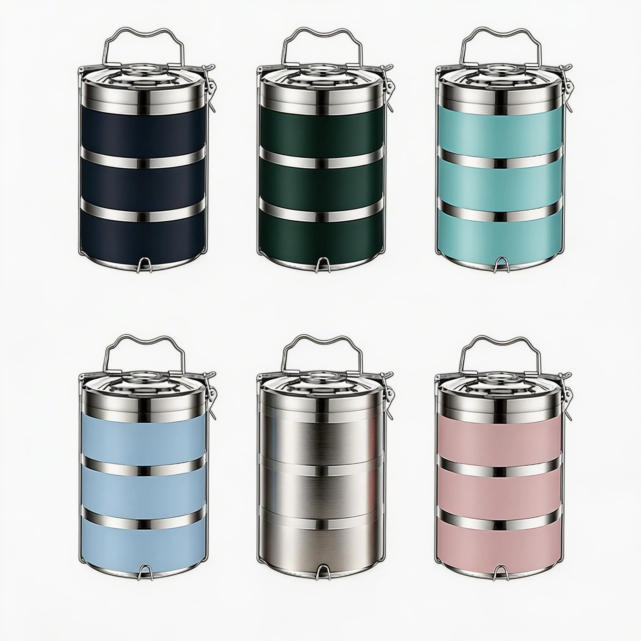 304 Stainless Steel Tableware Thermal Lunch Box Round Leak Proof Multi Layer Lunch Food Container for Office Kitchen Travel Camping