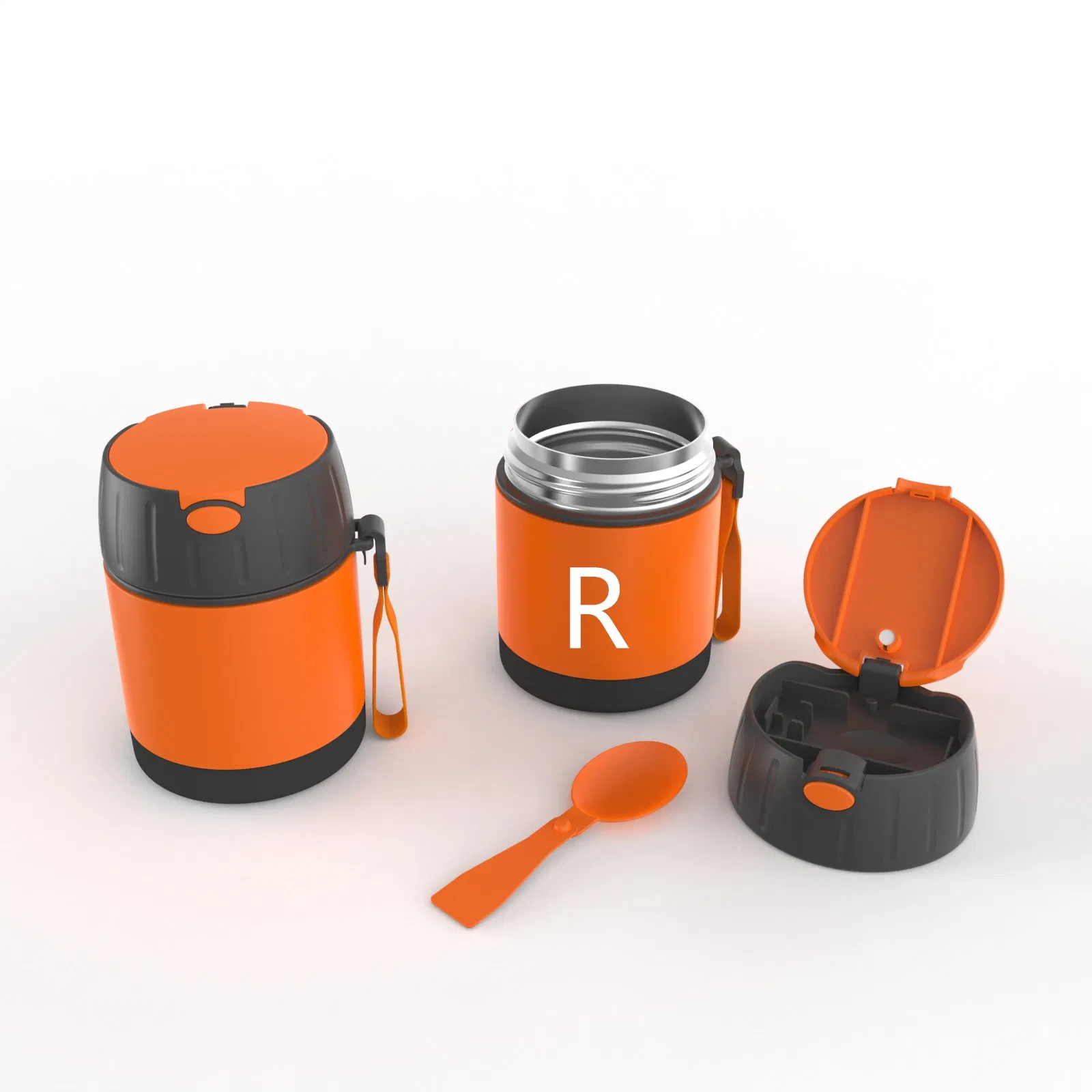 Aohea Obm ODM 20oz Insulated Vacuum Food Jar with Buckle Lid Soup Theros for Hot Food Kids Wide Mouth Leakproof Stainless Steel Lunch Container with Spoon Black