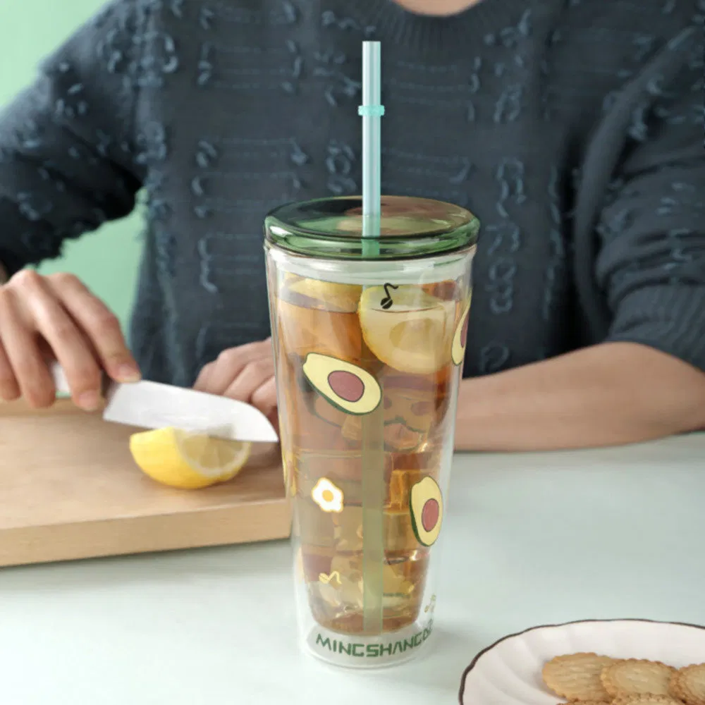 Portable Double Wall Glass Straw Tumbler for Dormitory Parties