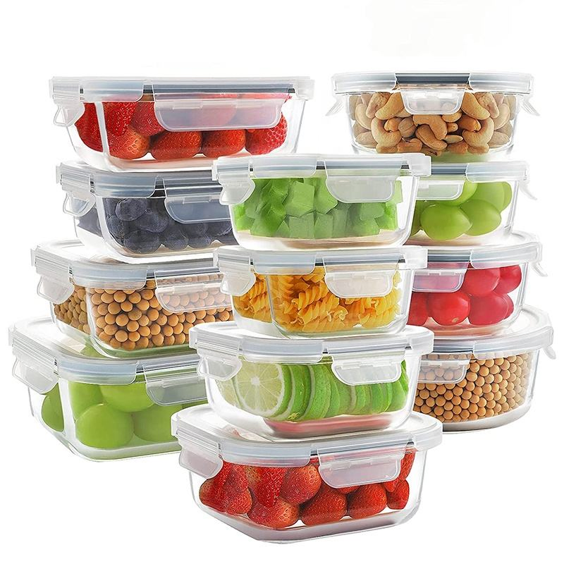 High Quality Lock Lid Glass Food Storage Containers Leakproof Microwave Safe Bento Lunch Box Oven Freezer Dishwasher Suitable Kitchen Meal Prep Containers