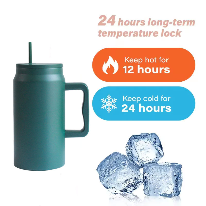 50 Oz Mug Tumbler with Handle and Straw Lid Reusable Insulated Stainless Steel Large Travel Jug Gifts for Him &amp; Her