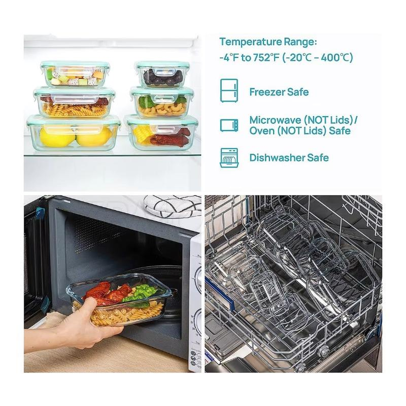 Meal-Prep Containers Casserole Pot Set Superior Gcookware Setorage Containers with Lids 100% Leakproof Glass Kitchen Food Round