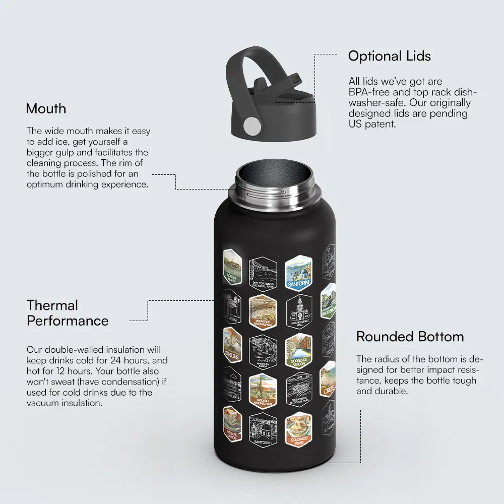 National Park 32 Oz Double-Wall Stainless Steel Vacuum Flask Wide-Mouth Thermos for Travel Sports
