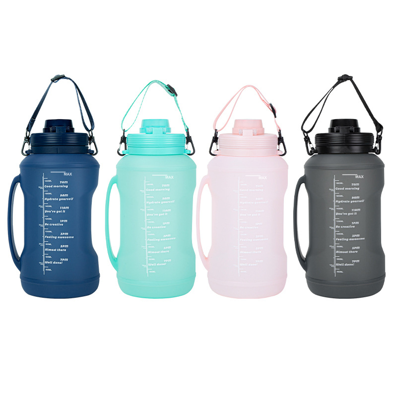 2L Collapsible Water Bottles Motivational Water Bottle with Straw and Handle Silicone Sports Gym Water Jug with Times Large Water Bottle for Yoga