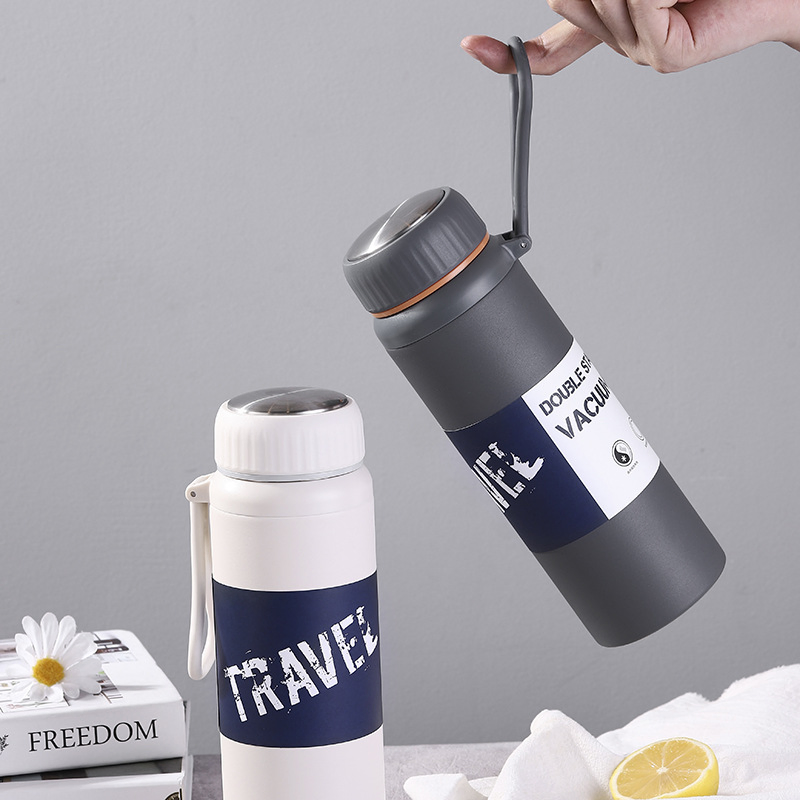 800ml 1000ml Stainless Steel Vacuum Wide Mouth Portable Sports Flask with Silicone Handle