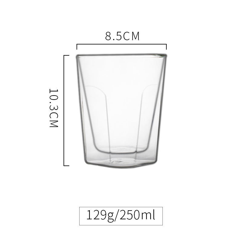 250/450ml Borosilicate Glass Cup Square Shape Double Wall Insulated Tumbler