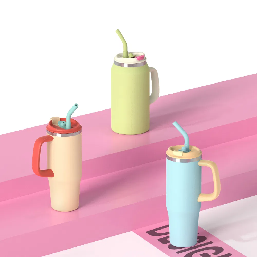 Insulated Coffee Cup Reusable Stainless Steel Travel Coffee Mug with Handle and Straw Lid