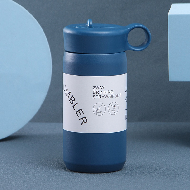 Double Walled Vacuum 380ml Steel Thermos Thermal Flask with Straw