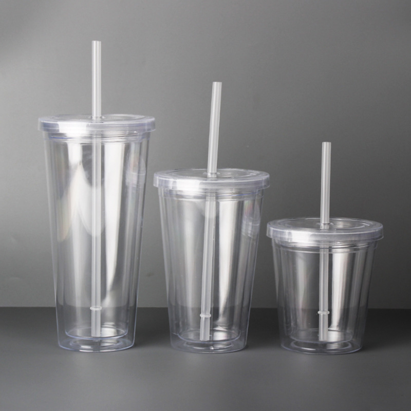 Custom Logo 16oz Reusable Plastic Coffee Tumbler Cup with Straw