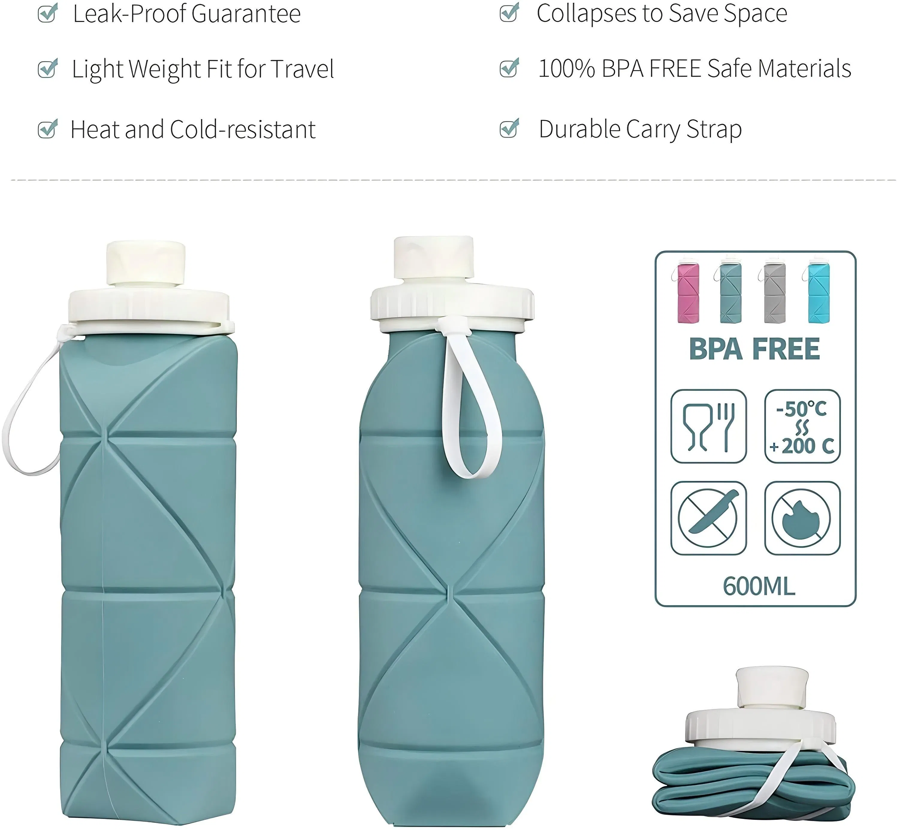 600ml Silicone Sports Drink Water Bottle Collapsible Foldable Drinking Water Bottle Silicone Travel Sports Water Bottle