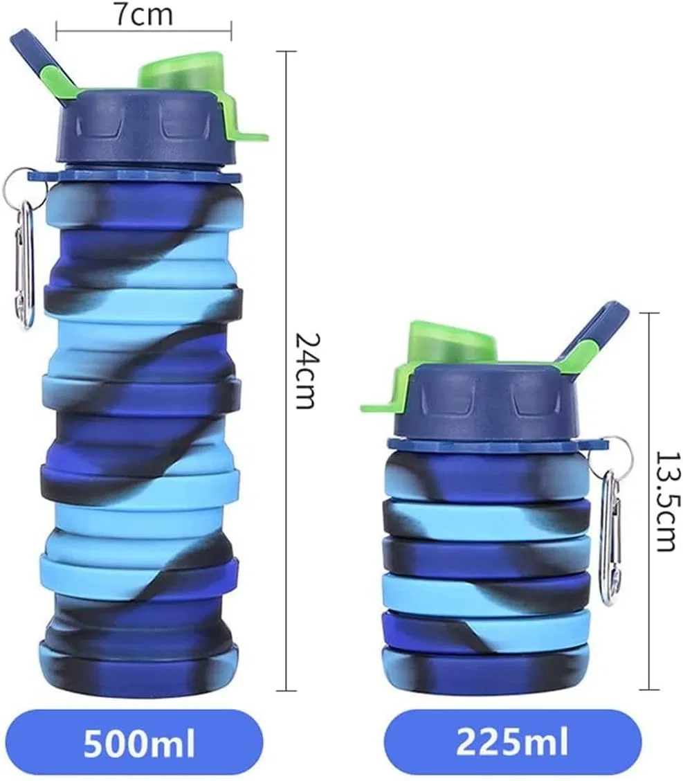 500ml Collapsible Silicone Water Bottle - Portable Foldable Sports Cup for Outdoor Travel, Hiking, Running Leakproof &amp; Eco-Friendly Design