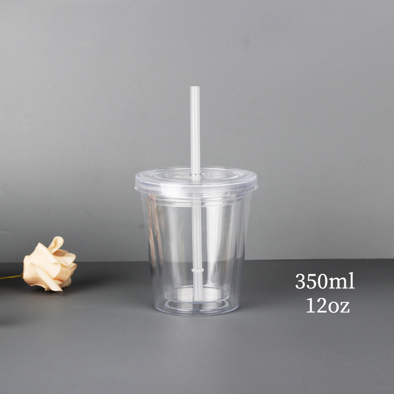 Custom Logo 16oz Reusable Plastic Coffee Tumbler Cup with Straw