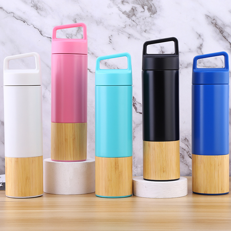 Hot Sale Stainless Steel Wide Mouth Bamboo Coffee Travel Cup Mug Double Wall Insulated Vacuum Flask