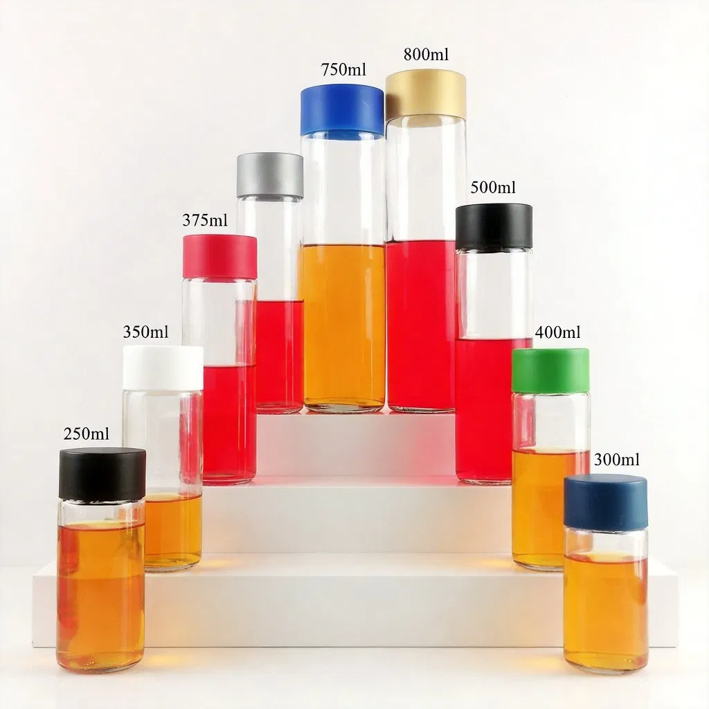 250ml 300ml 400ml 500ml 800ml Customized Voss Shape Beverage Glass Water Bottle with Plastic Screw Cap